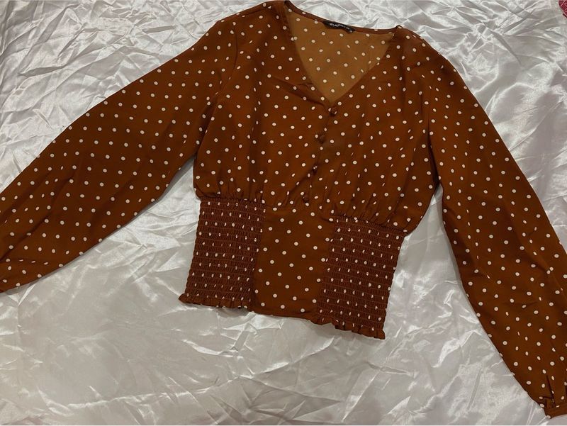 Brown Polka Dot Top