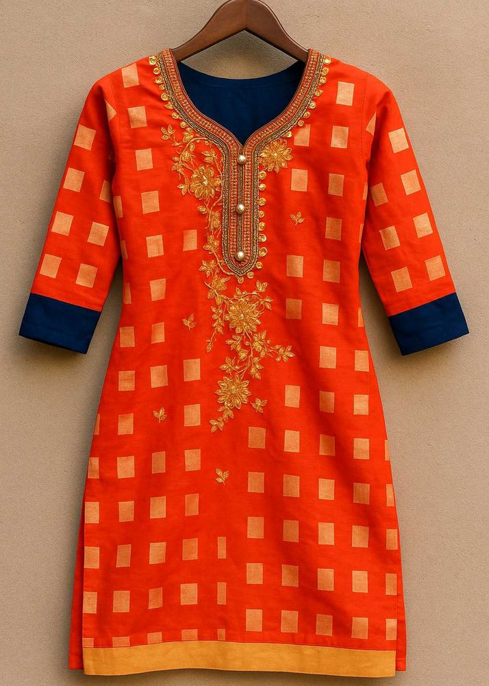 Orange Embroidered Kurta