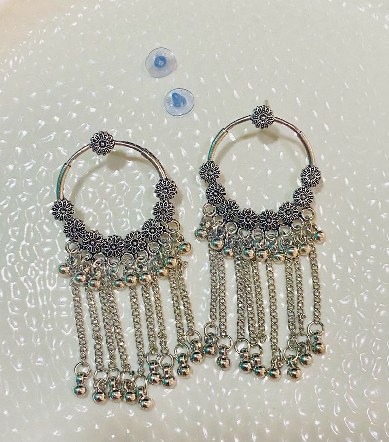Silver Tone Floral Drop Earrings