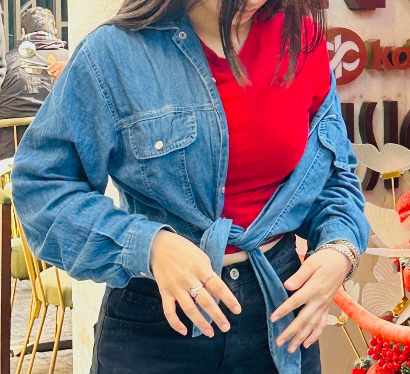 Denim Shirt with Tie Detail