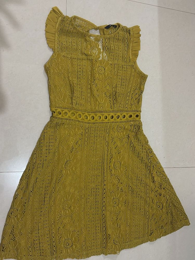 Mustard Lace Fit &amp; Flare Dress
