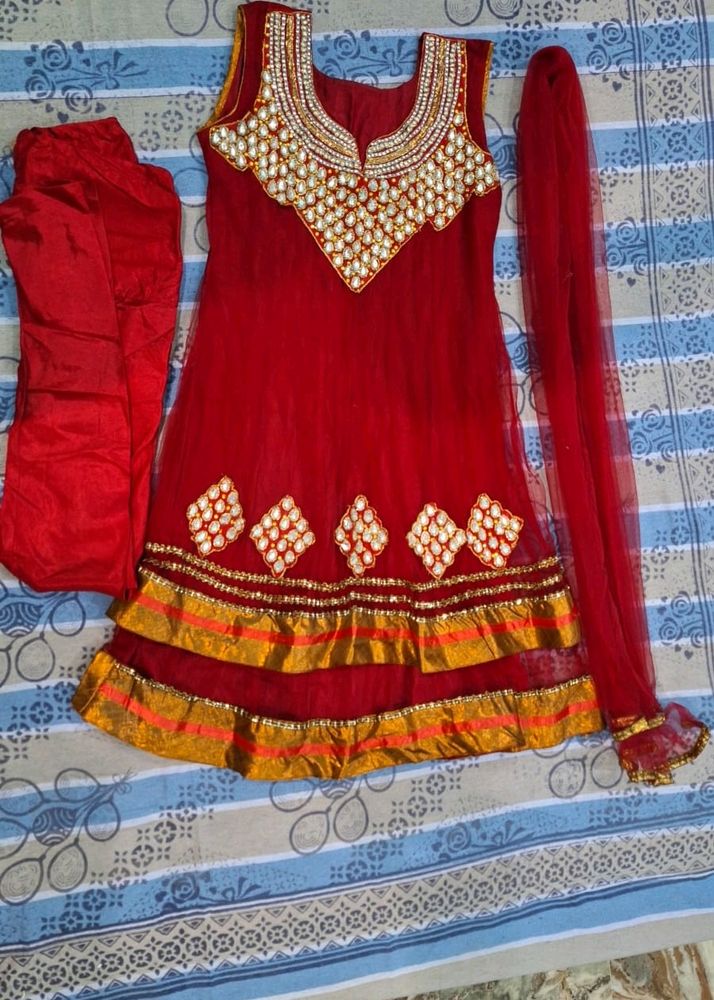 Beautiful Red Anarkali Suit Under 500