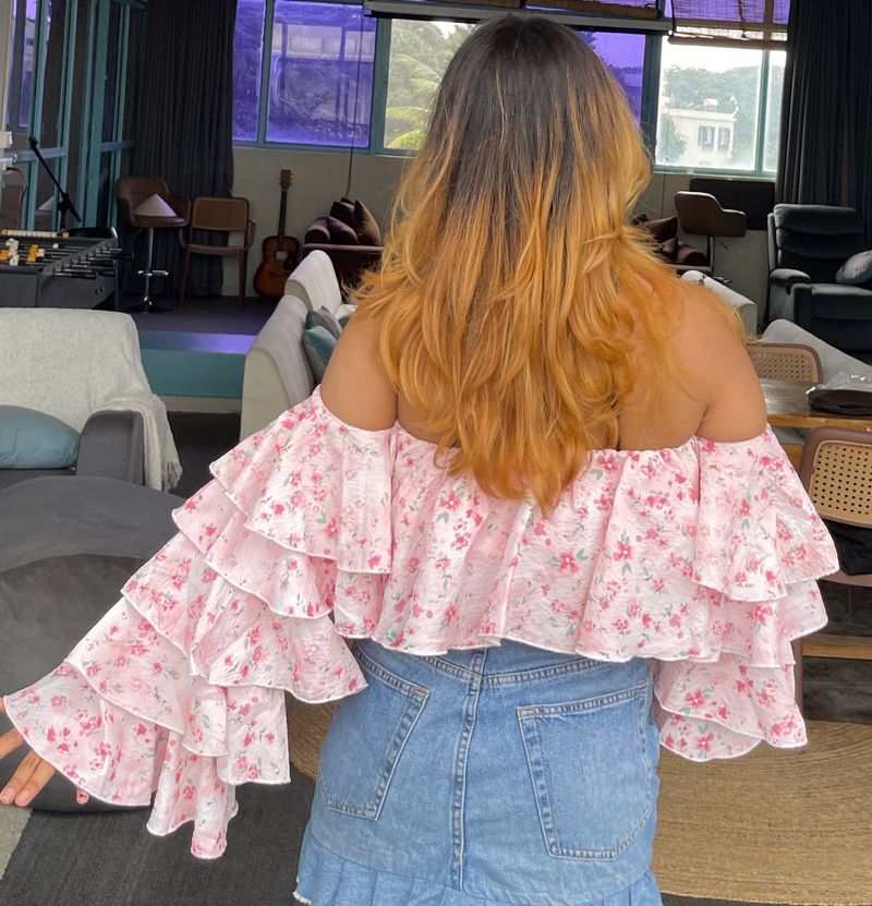 Floral Ruffle Off-Shoulder Crop Top