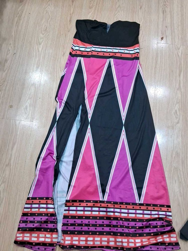 Strapless Geometric Maxi Dress