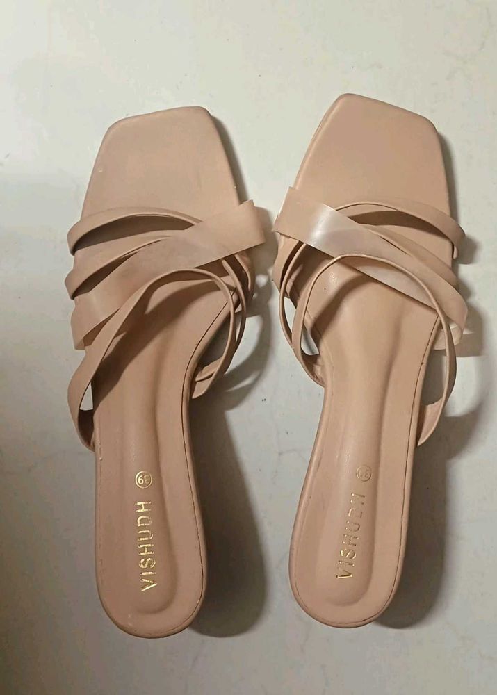 Nude Strappy Kitten Heels By Vishudh