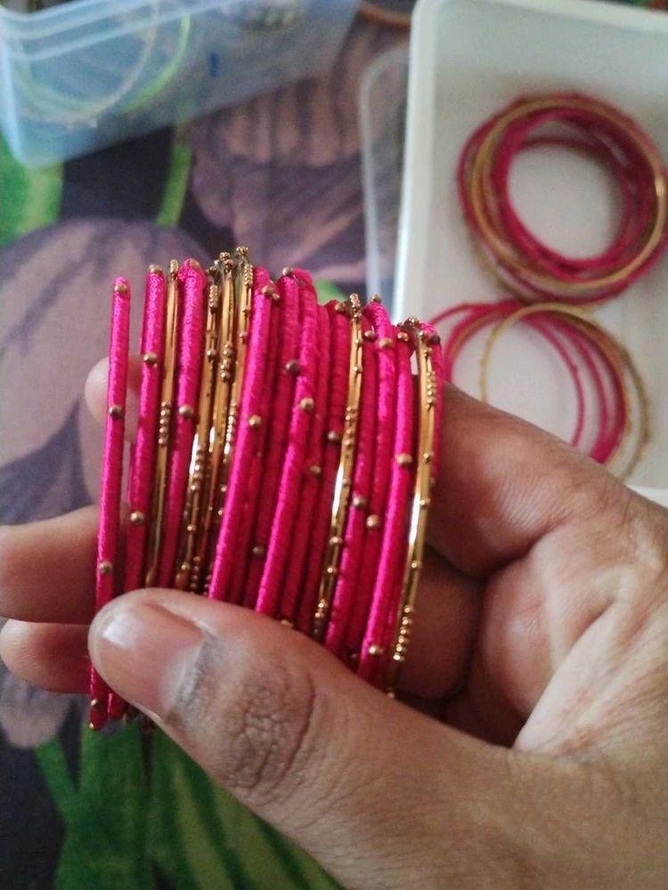 Metal Bangles And Silk Thread Bangle