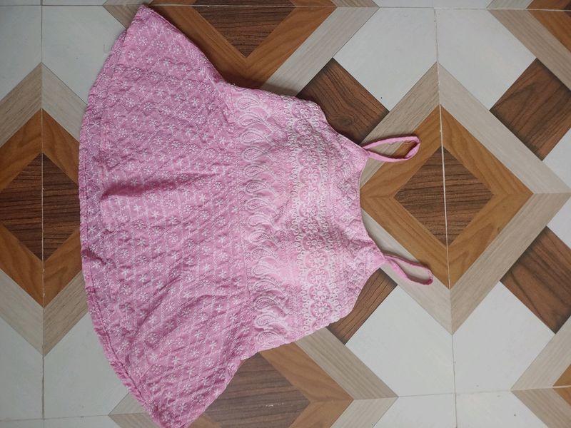 padded chikankari kurti top, colour- pink, with detailed kadhai