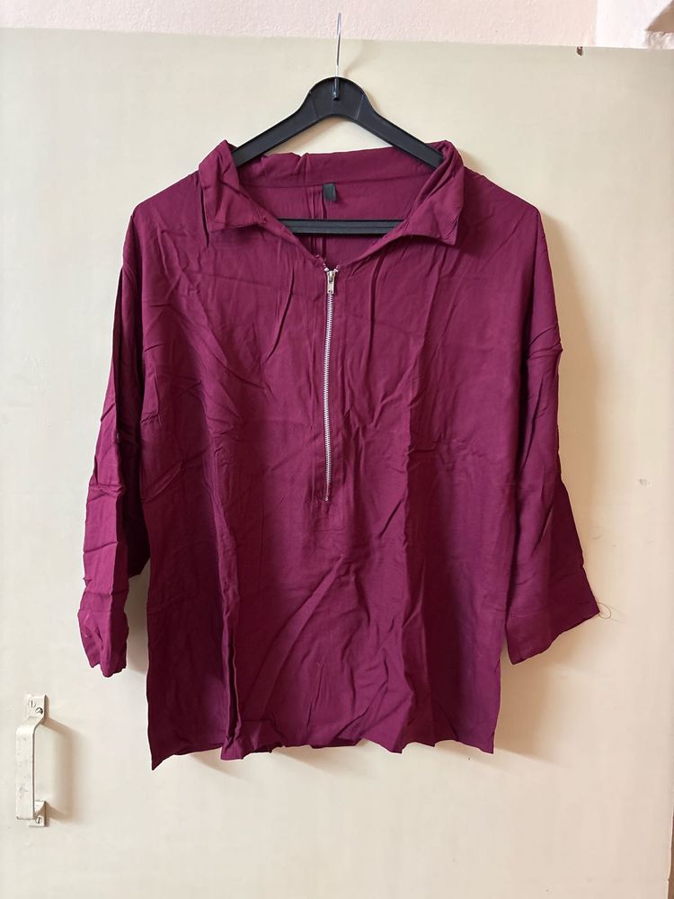 Maroon Top With Zip