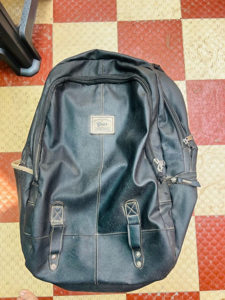 Gear Black Faux Leather Backpack