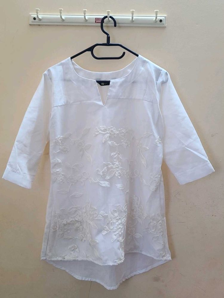 White Embroidered Tunic Top