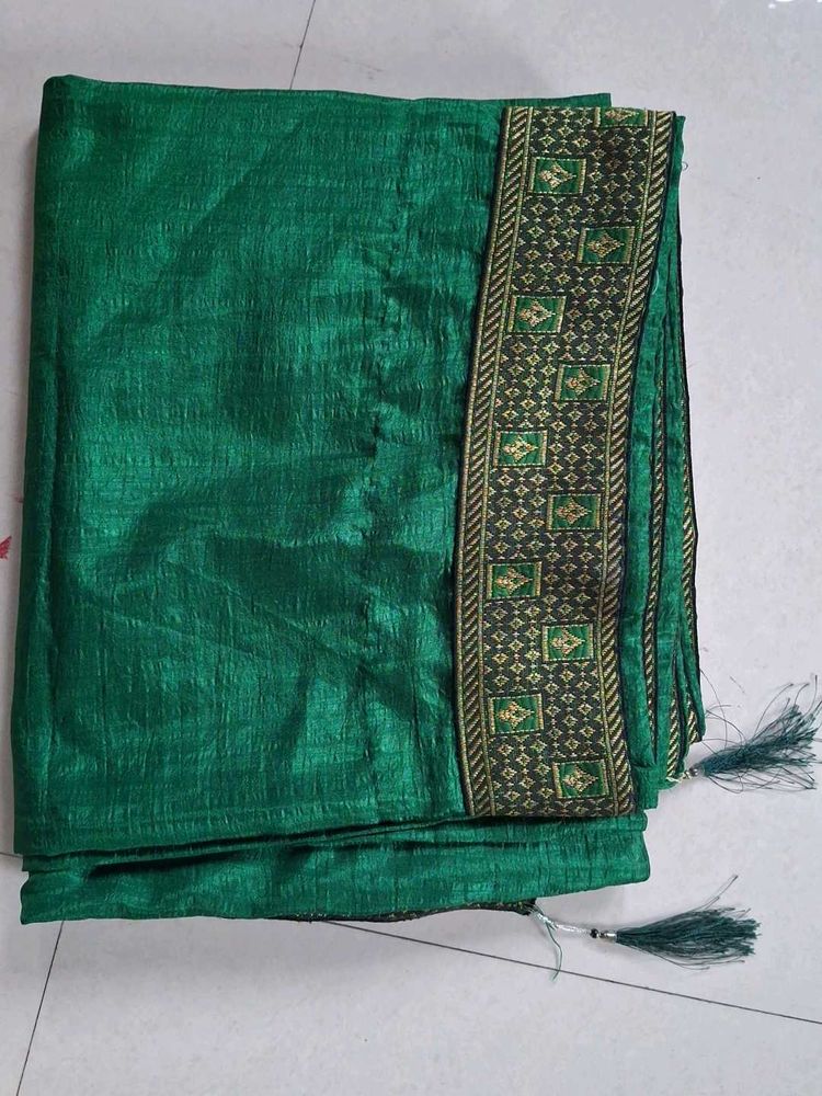 Green Saree with Gold Border