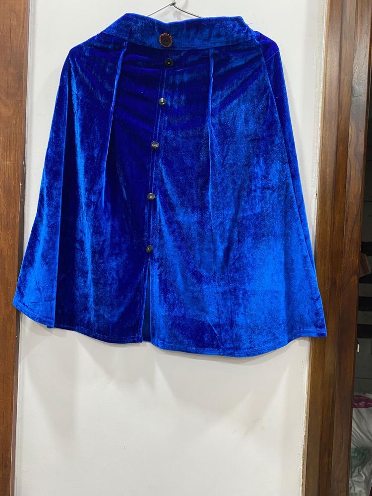 Velvet Knee Length Blue Skirt