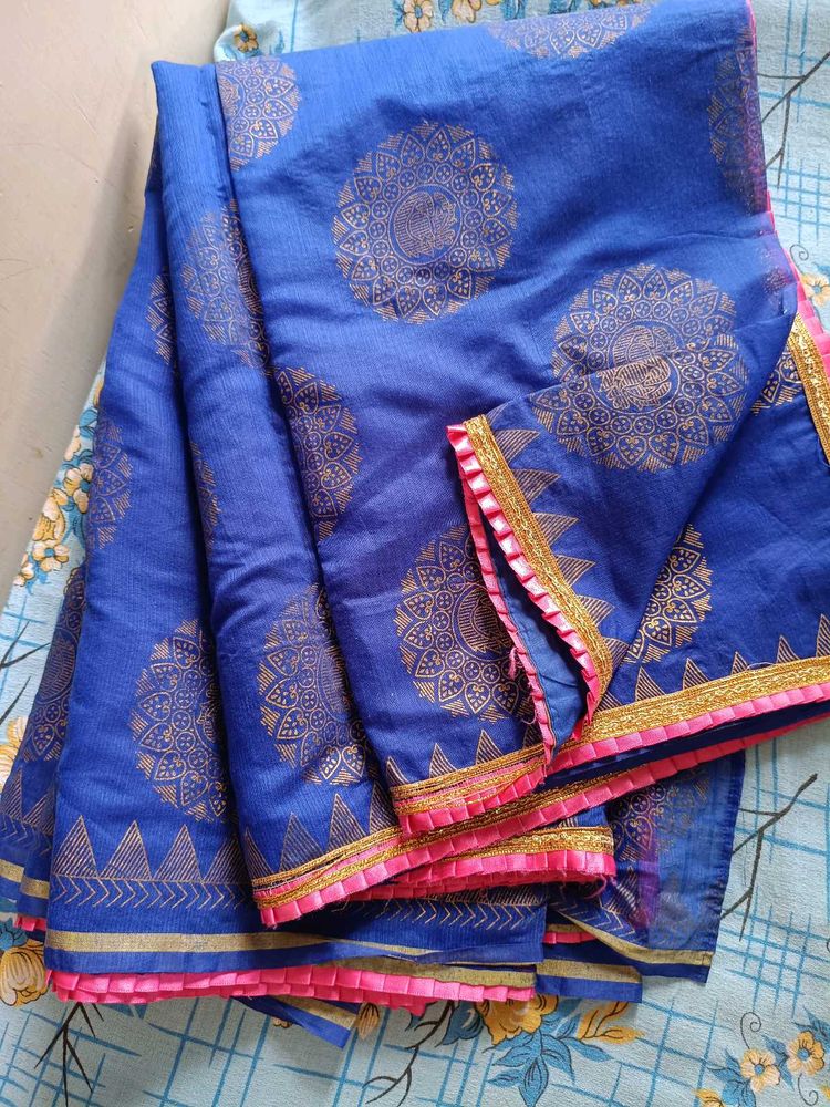 Beautiful Golden Patched Blue Banarasi Saree