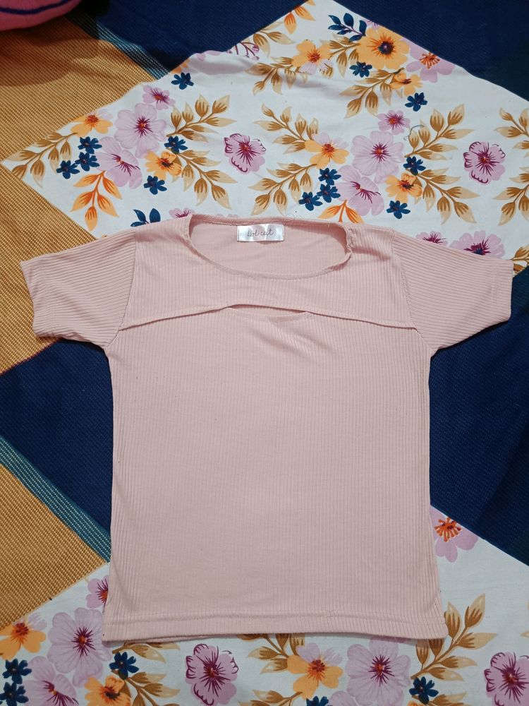 Ribbed Cutout Tee - Pink