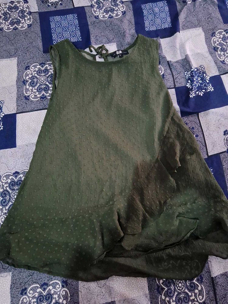 Olive Green Ruffle Detail Top