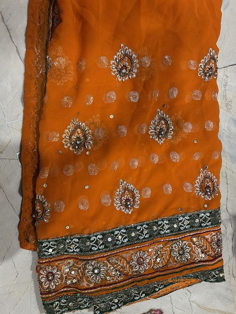 Orange Heavy Saree With Blouse
