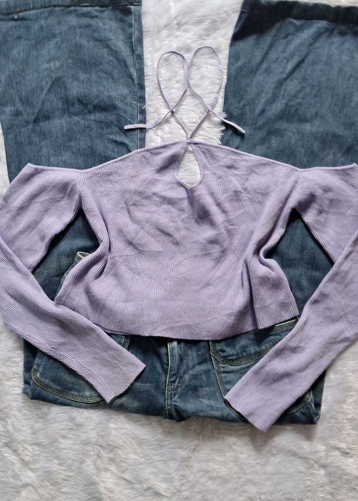 Lavender Long Sleeve Crop Top