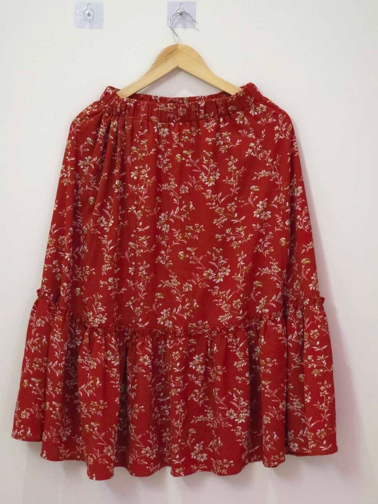 Red Floral Print Skirt