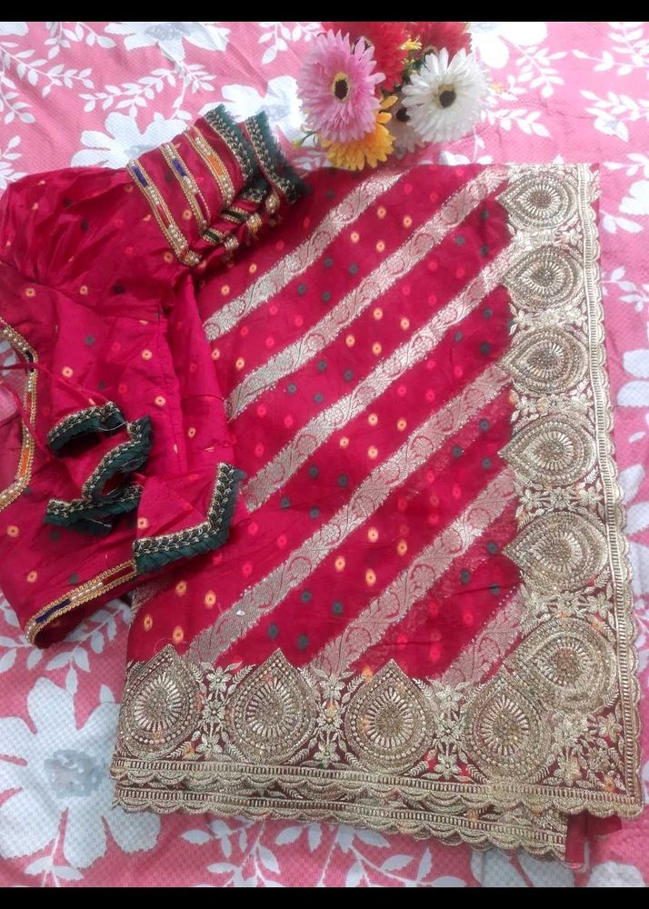 Elegant Rani Pink Saree with Embellishments