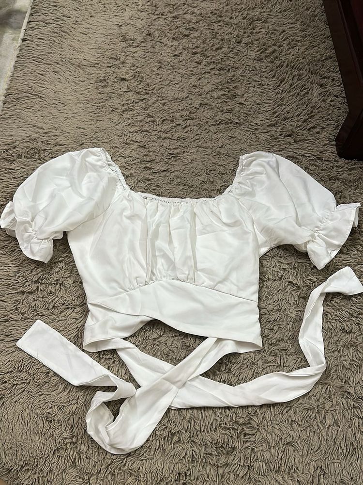 White Puff Sleeve Crop Top