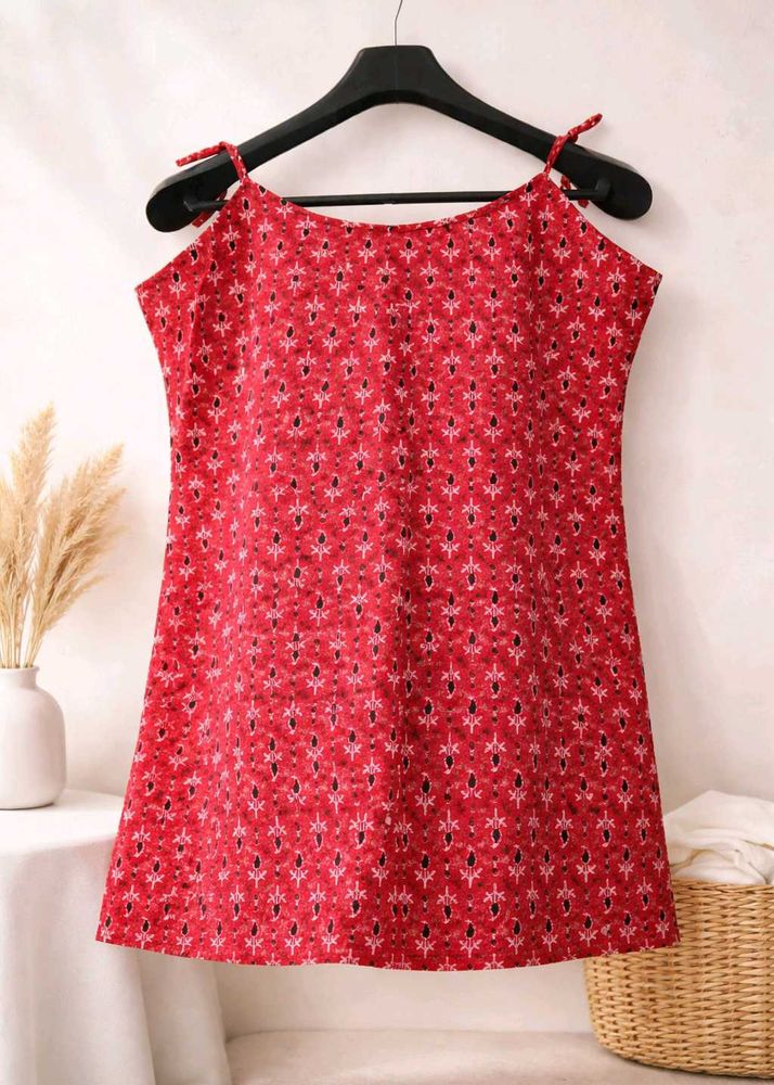Red Printed Sleeveless kurti