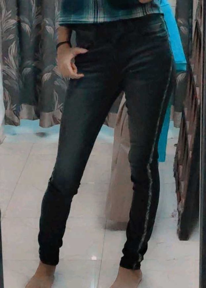 Distressed Black Jeans with Side Detail