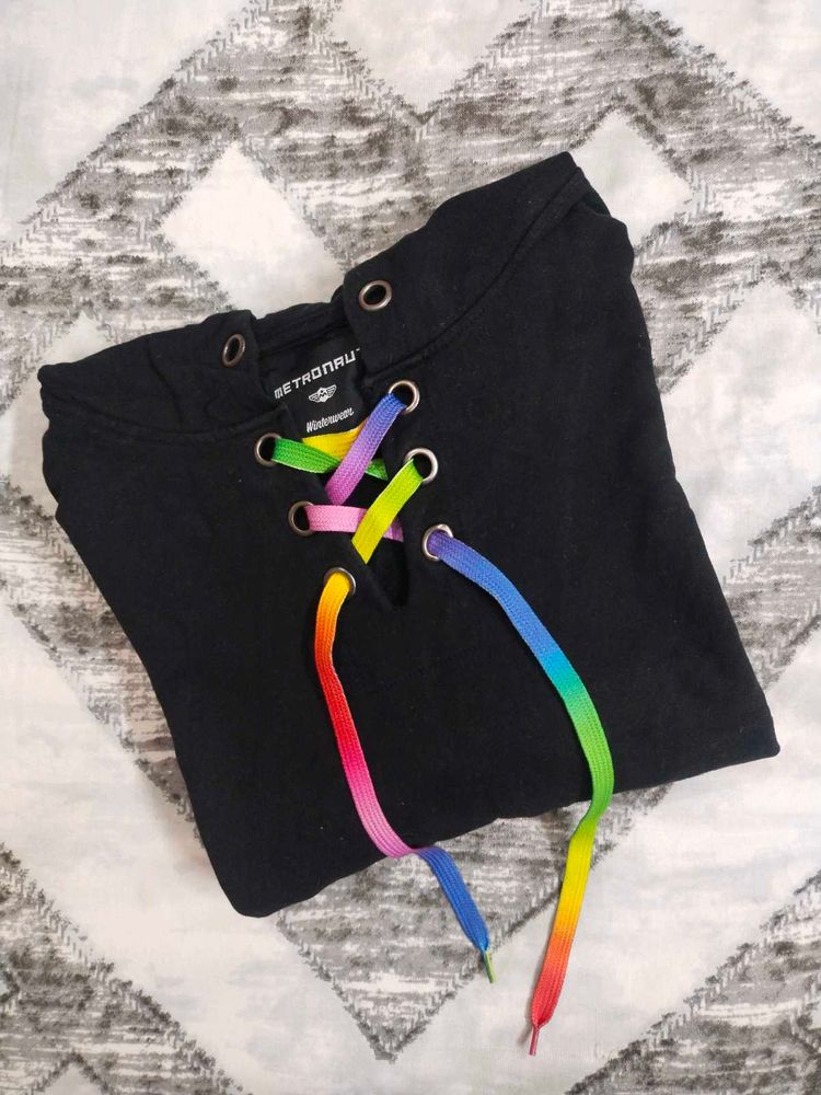 Black Hoodie with Rainbow Laces