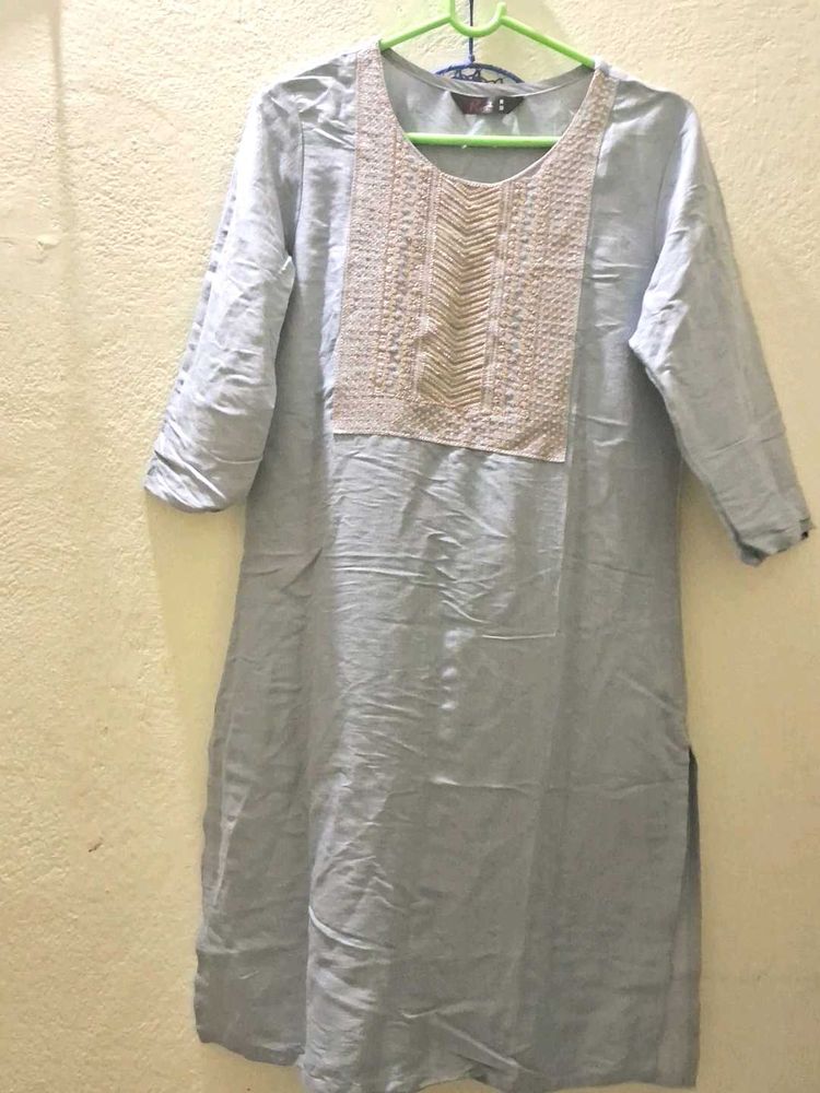 Grey Embroidered Kurti
