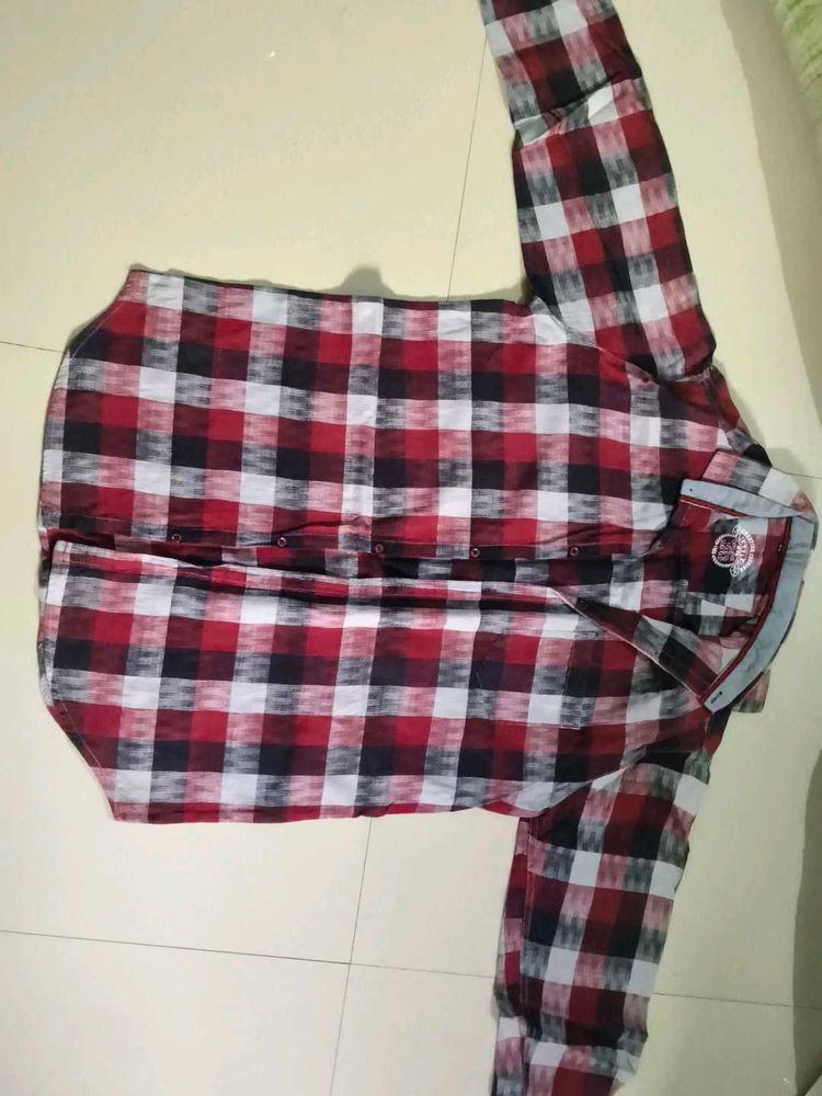 Red and Black Checked Long Sleeve Shirt