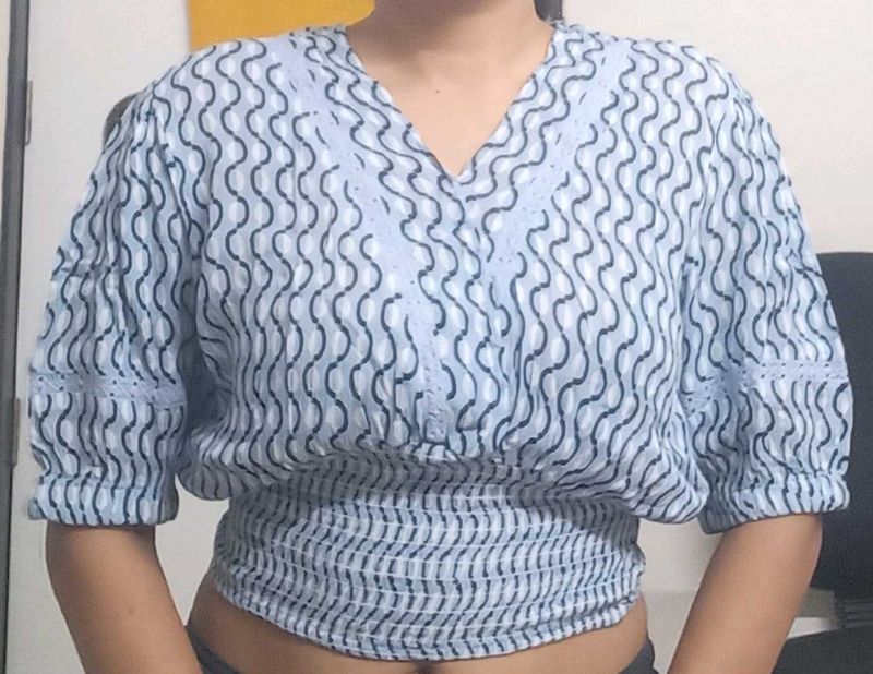 Stylish Blue Patterned Top