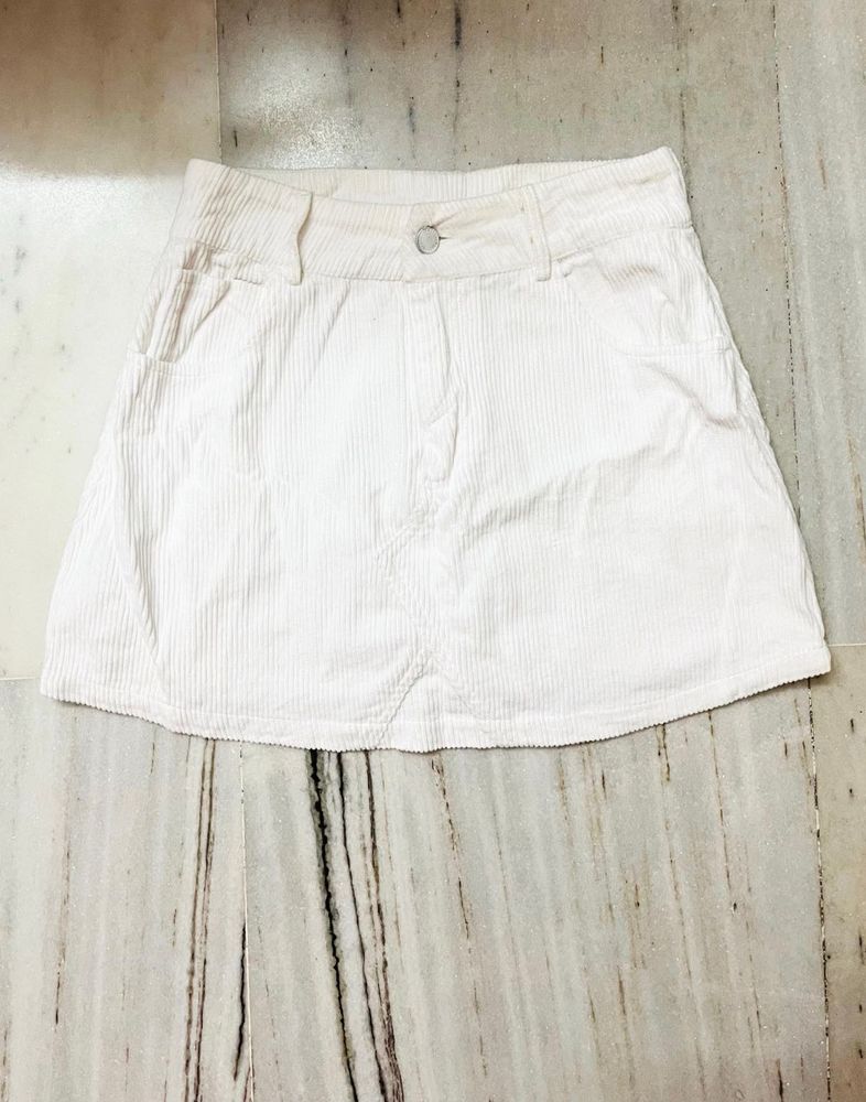 White Corduroy Mini Skirt