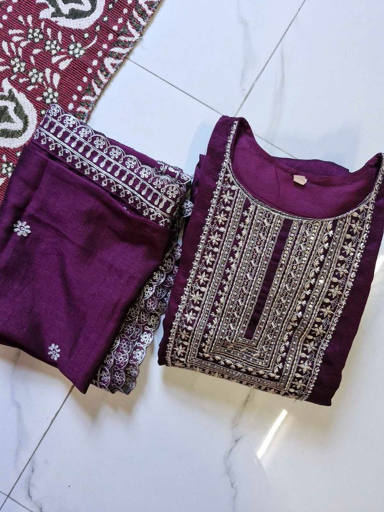 Purple Festive Kurta Set With Dupatta