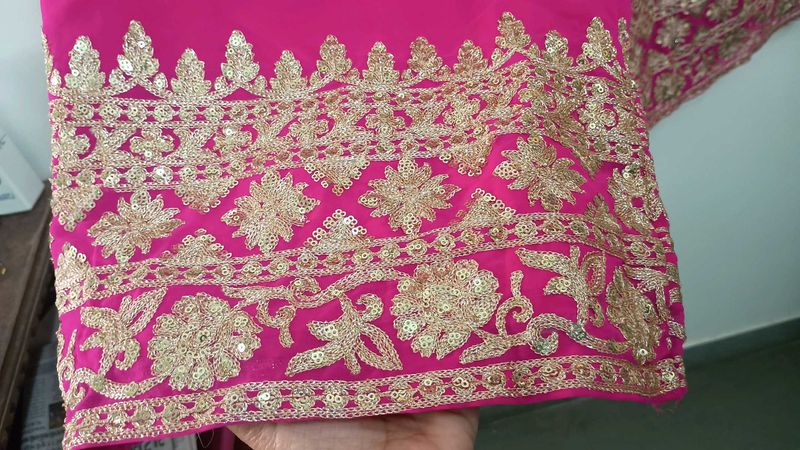 Pink &amp; Gold Embroidered Plazo