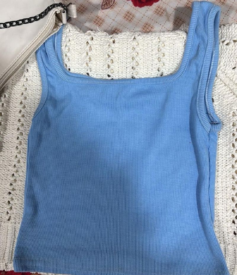 BLUE RIBBED TANK TOP
