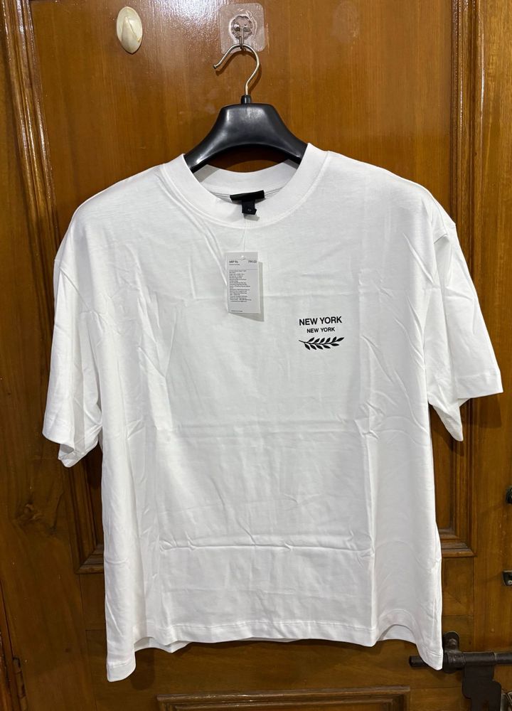 H&amp;M White &#39;New York&#39; Loose Fit T-Shirt