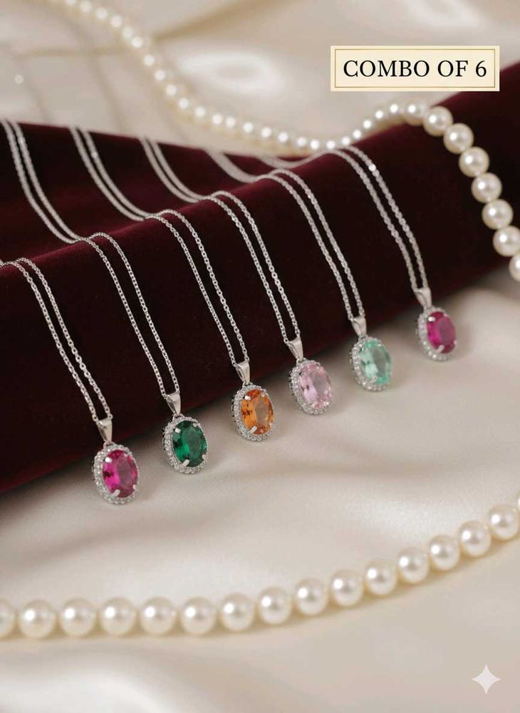 combo of 6 Gemstone Pendant Necklace