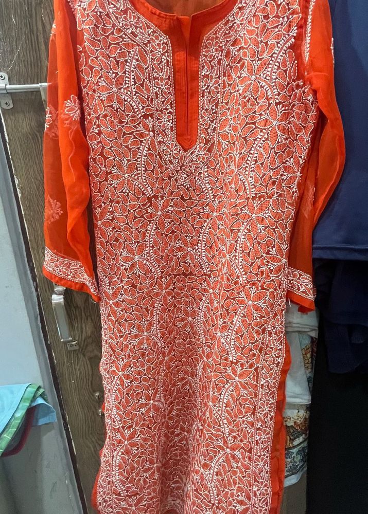 Orange Embroidered Kurta