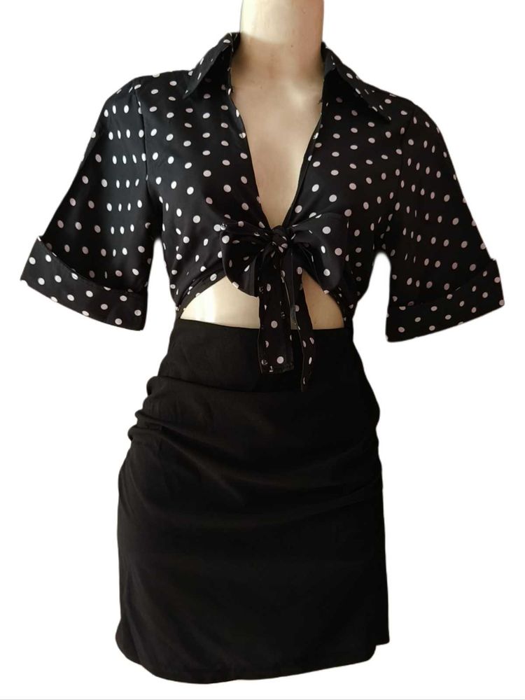 Chic Black Polka Dot Bodycon Dress