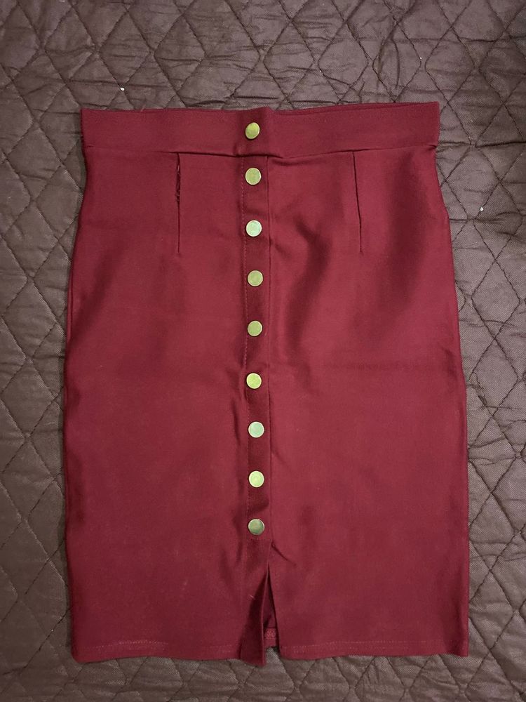 Burgundy Button-Down Skirt