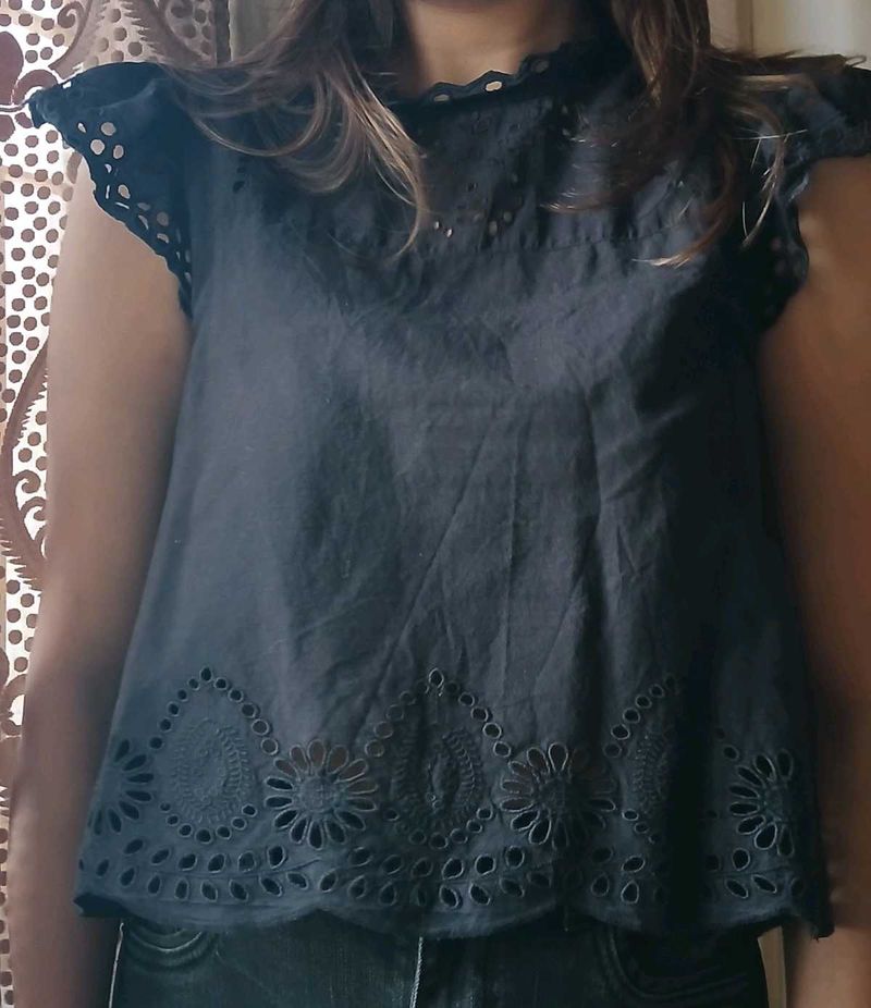 Eyelet Detail Cap Sleeve Top
