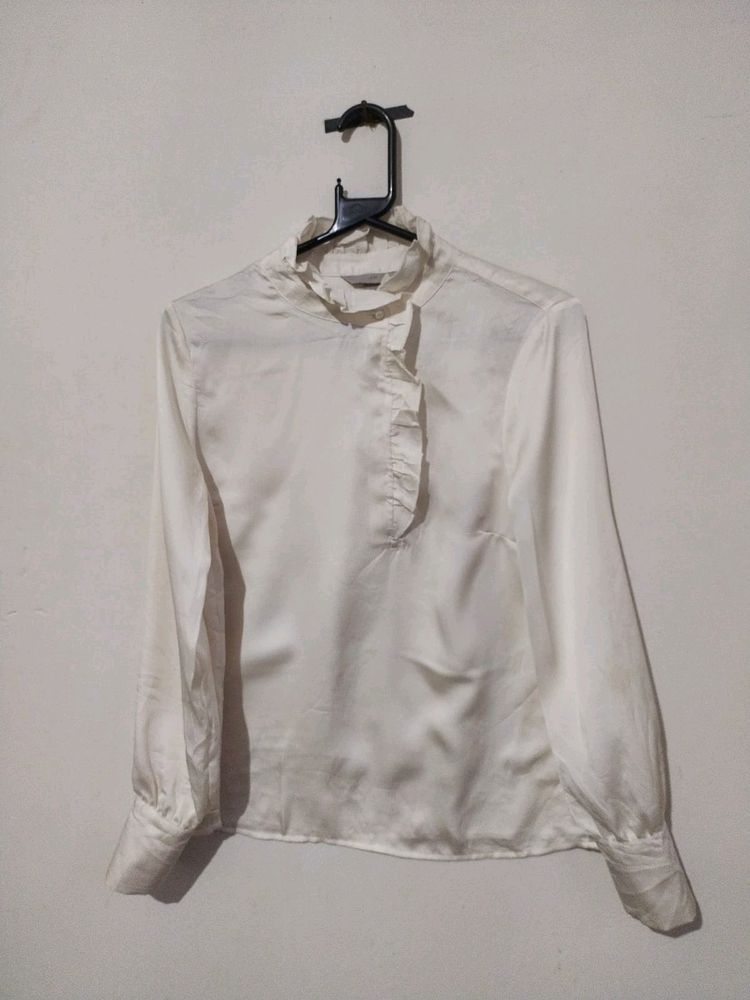 H&amp;M Beige Ruffled Shirt (Women)