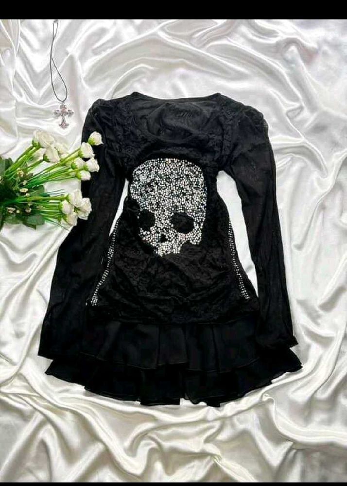 Emo / Gothic Skull Embellished Black Top