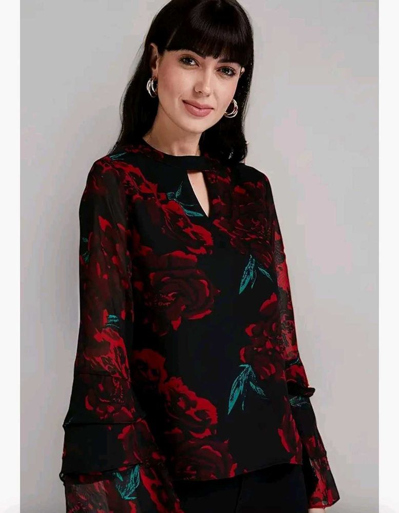 Floral Print Keyhole Top