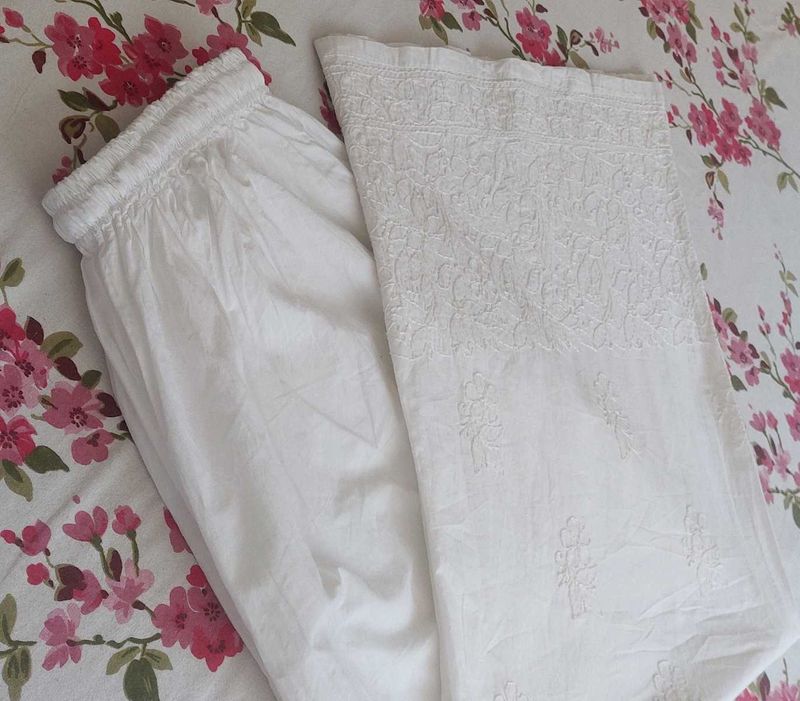 White Chikankari Wide Leg Plazzo