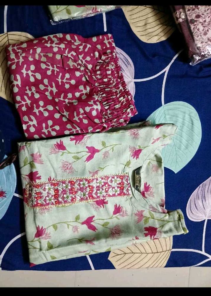 cotton kurta sea green pink