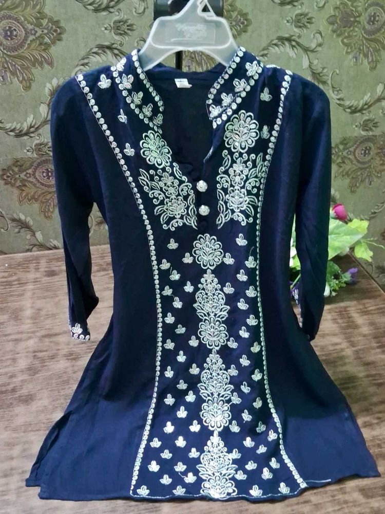 Navy Embroidered Kurti
