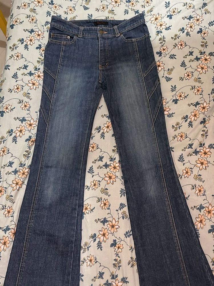 Y2K Flare Denim Jeans with Moto Stitch Detail