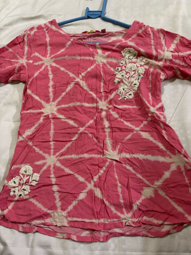 Pink Tie-Dye Embroidered Top