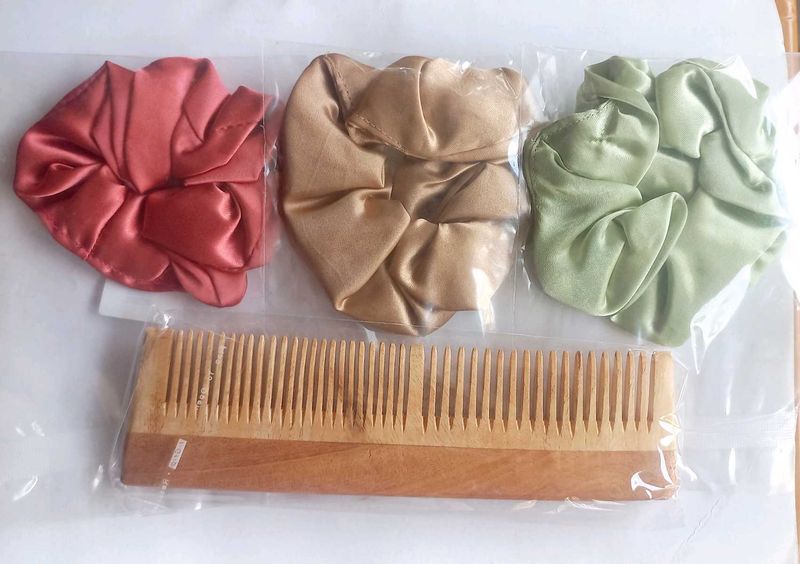 Wooden Twin Comb &amp; Scrunchies