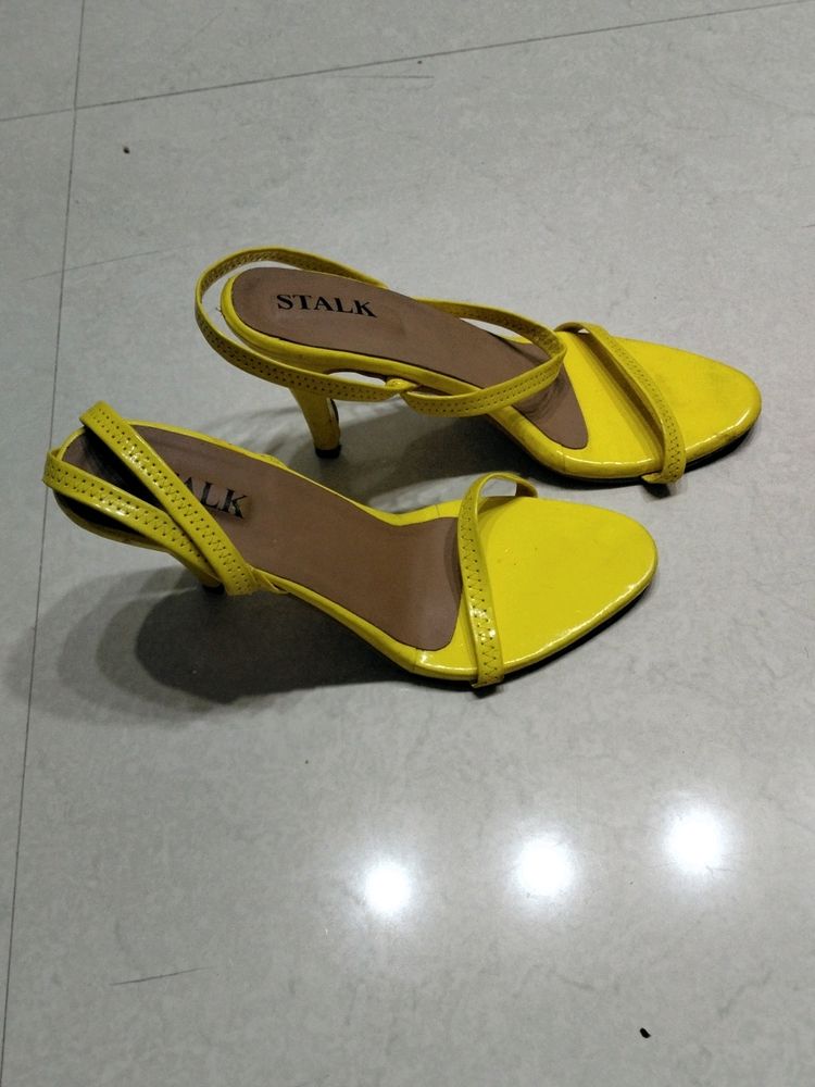 Stalk Yellow Kitten Heel Sandals